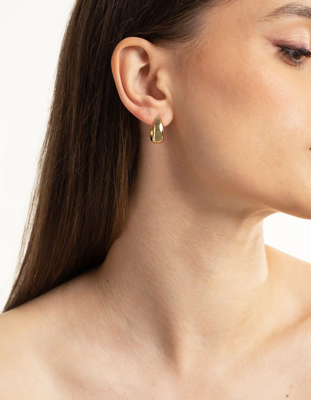 Gold Plated Brass Bold Tapered Hoop Earrings - Image 2
