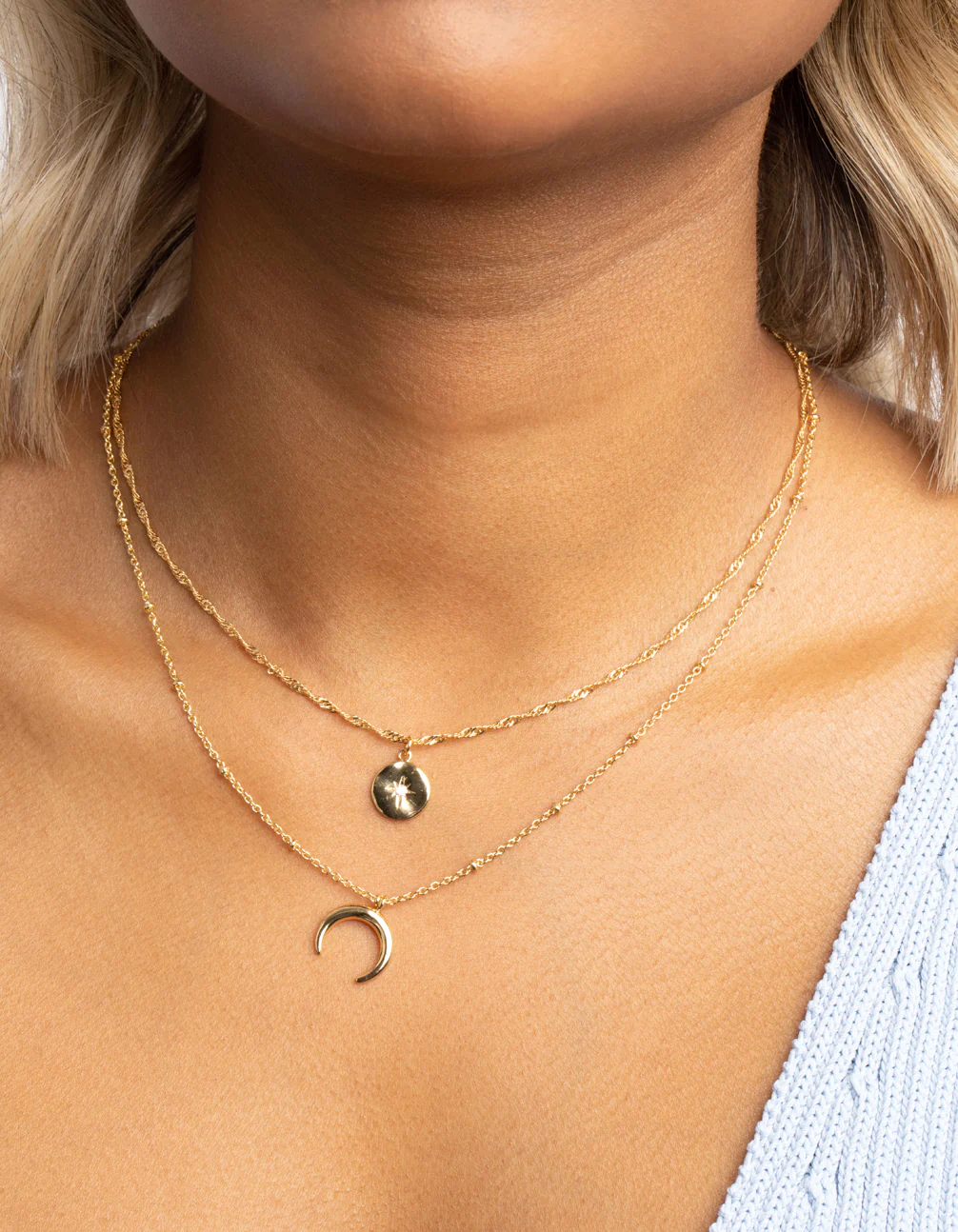 Gold Plated Brass Celestial Layered Necklace - Image 4