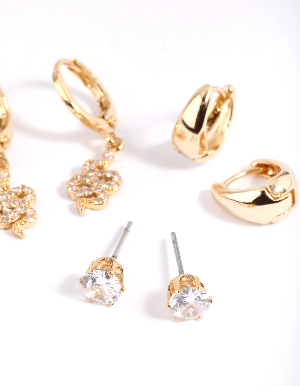 Gold Plated Cubic Zirconia Snake Earring Stack 6-Pack - Image 3