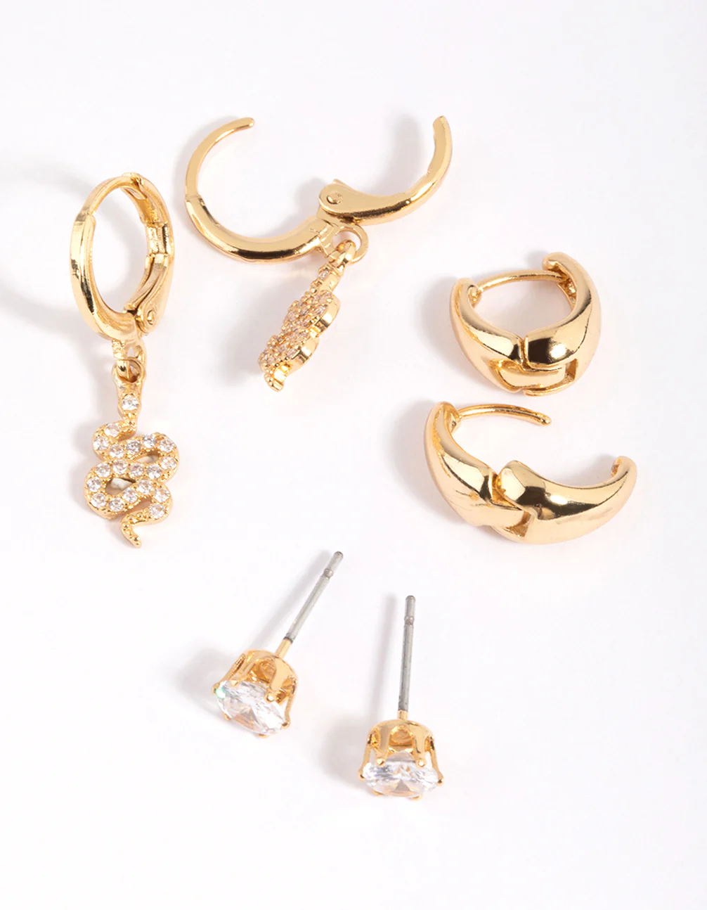 Gold Plated Cubic Zirconia Snake Earring Stack 6-Pack - Image 4
