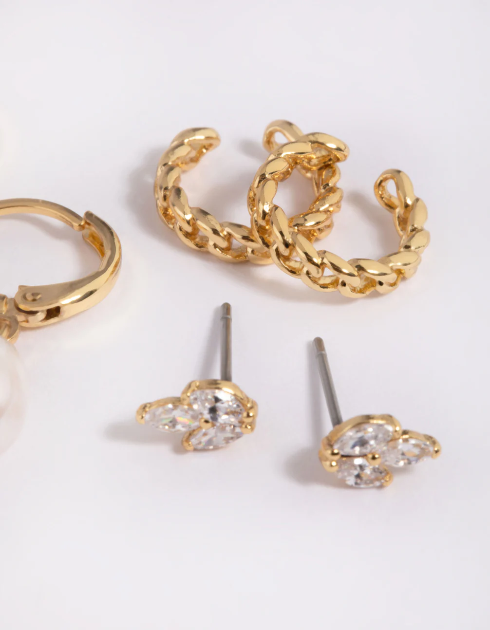 Gold Plated Brass Flat Pearl Hugie Hoop Earrings - Image 3