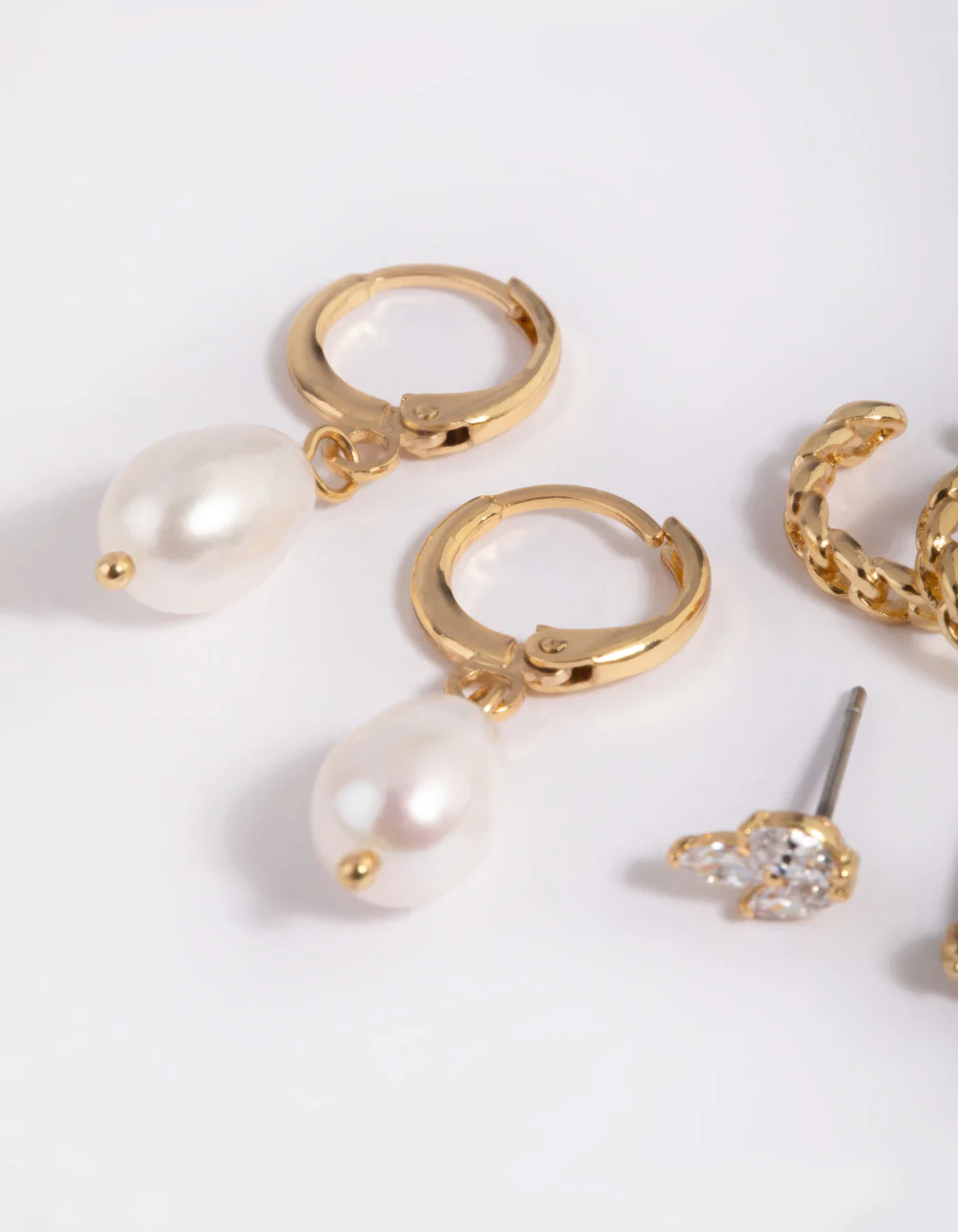 Gold Plated Brass Flat Pearl Hugie Hoop Earrings - Image 4