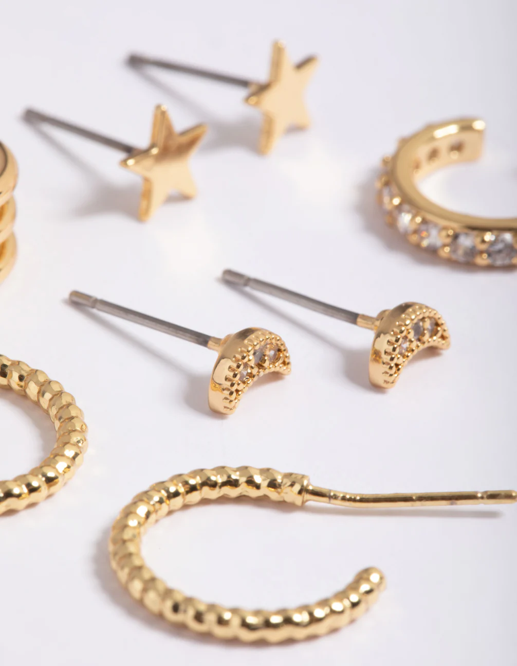 Gold Plated Star & Moon Stud Earring 8-Pack - Image 4