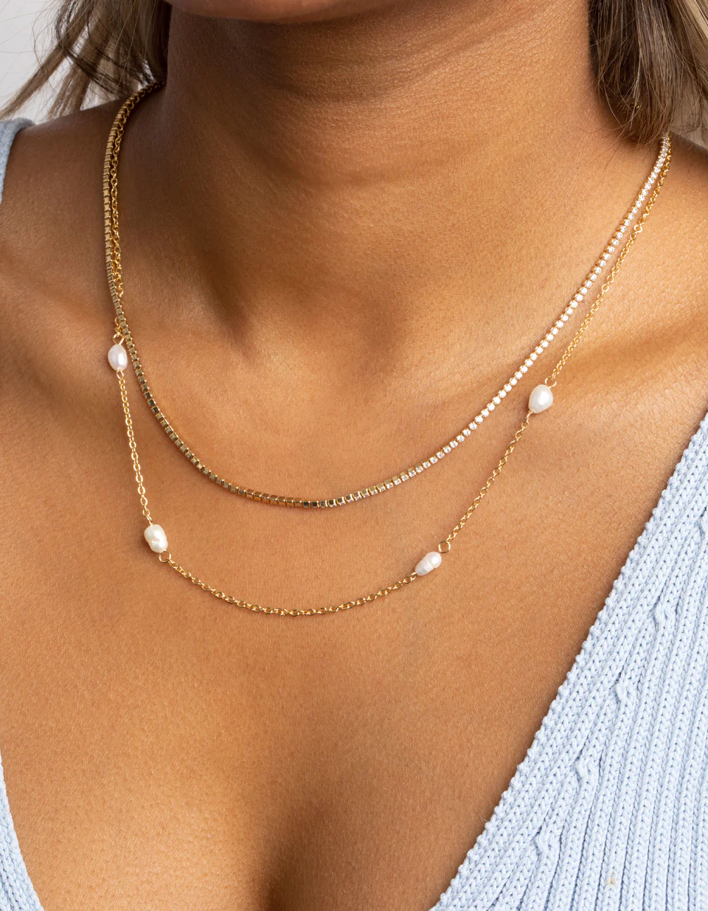 Gold Plated Pearl Layered Necklace - Image 2