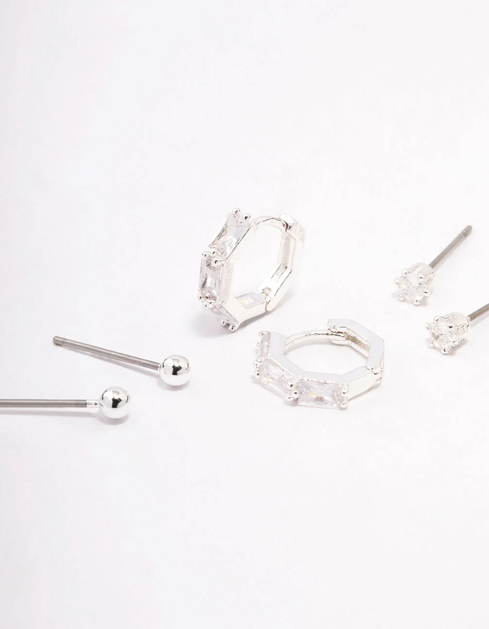 Silver Plated Brass Baguette Huggie Earring 3-Pack - Image 2