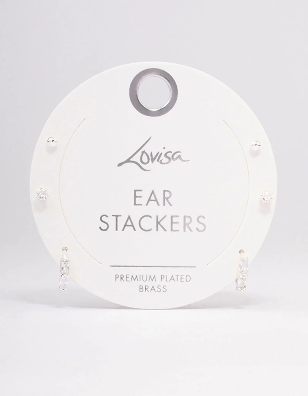Silver Plated Brass Baguette Huggie Earring 3-Pack - Image 3