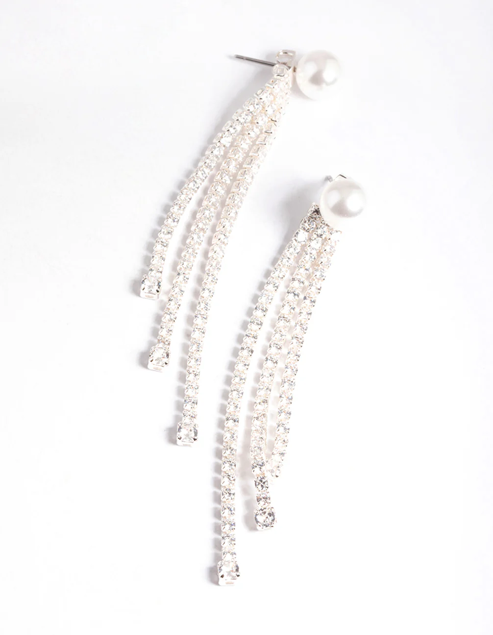 Silver PlatedCubic Zirconia Freshwater Pearl Cupchain Jacket Earring