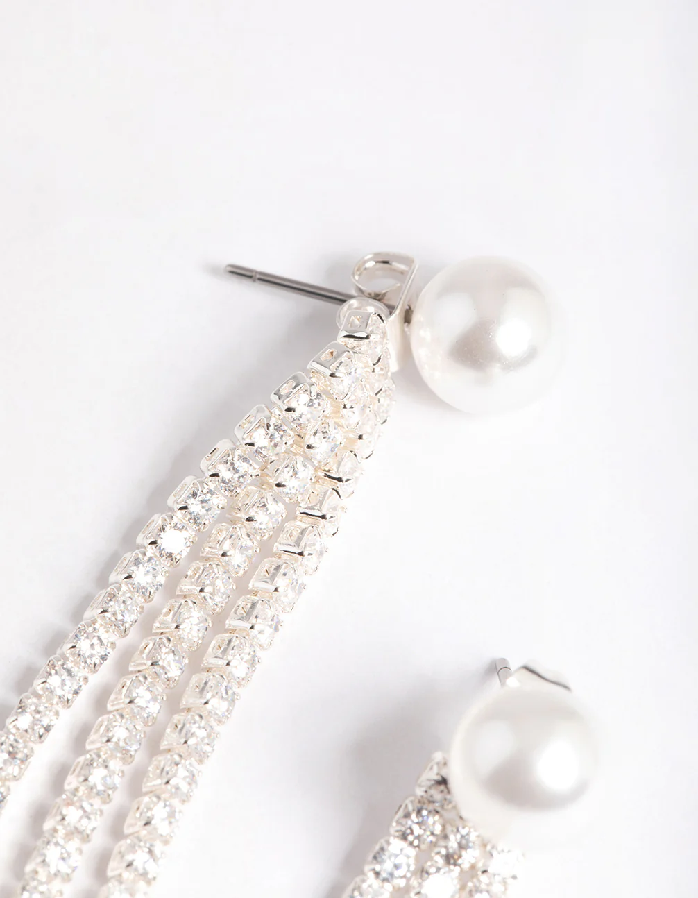 Silver PlatedCubic Zirconia Freshwater Pearl Cupchain Jacket Earring - Image 2