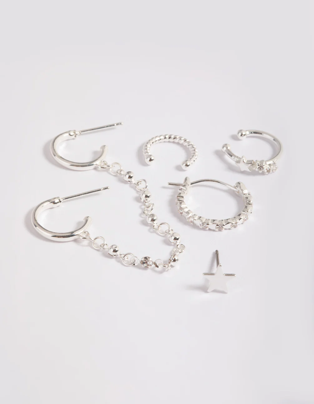 Silver Plated Cubic Zirconia Huggie Chain Earrings 6-Pack