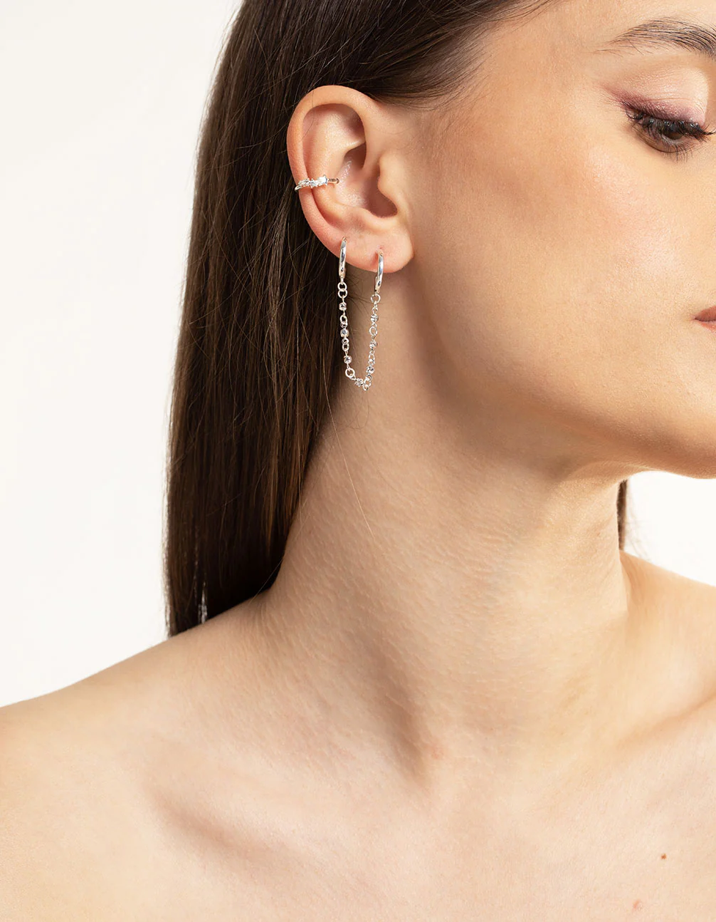 Silver Plated Cubic Zirconia Huggie Chain Earrings 6-Pack - Image 2
