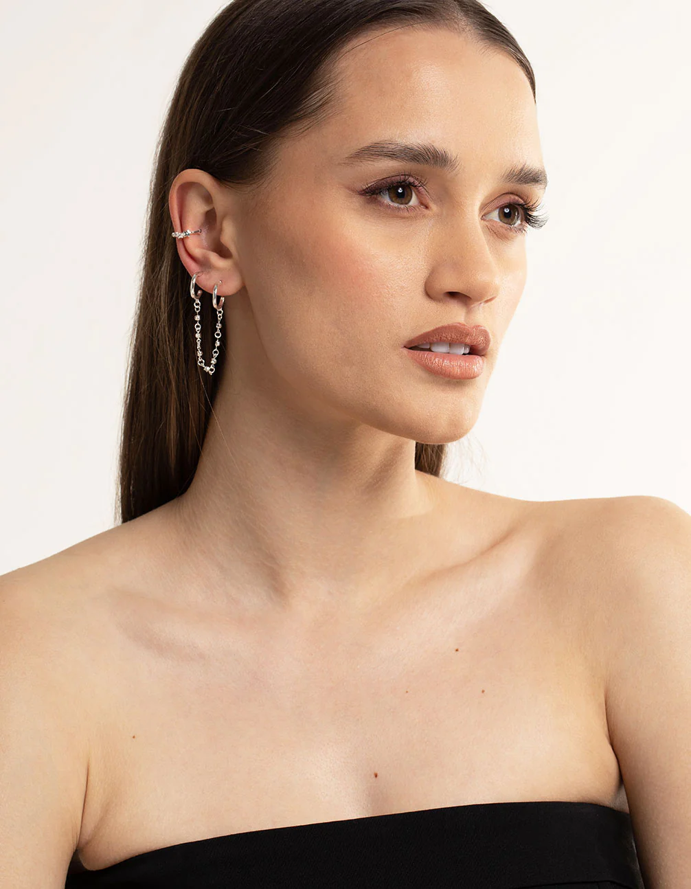 Silver Plated Cubic Zirconia Huggie Chain Earrings 6-Pack - Image 3