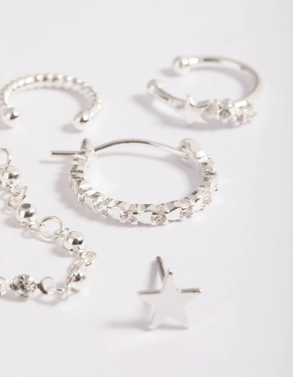 Silver Plated Cubic Zirconia Huggie Chain Earrings 6-Pack - Image 4