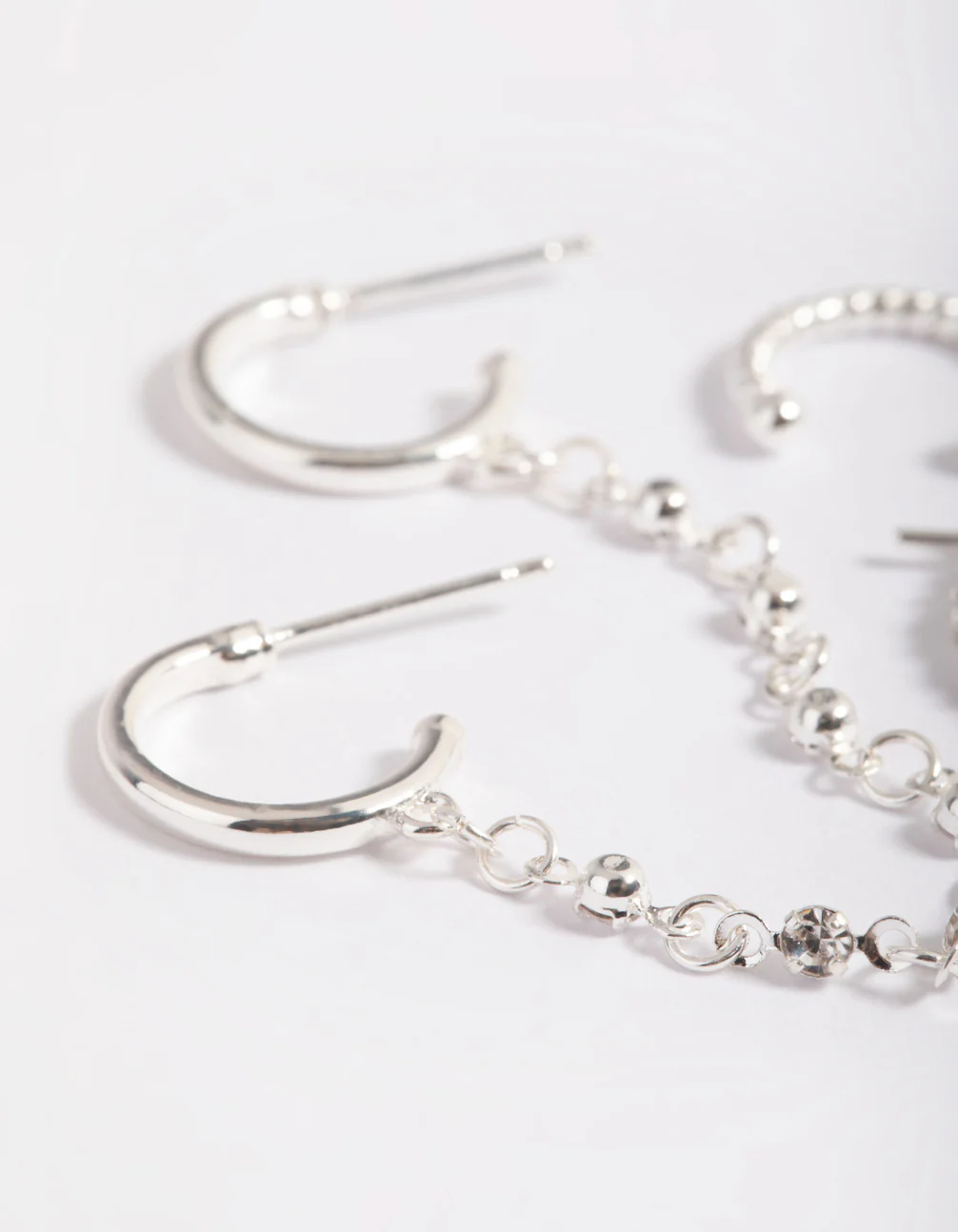 Silver Plated Cubic Zirconia Huggie Chain Earrings 6-Pack - Image 5