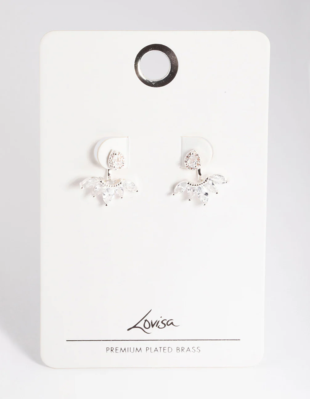 Silver Cubic Zirconia Marquise Jacket Earring - Image 3
