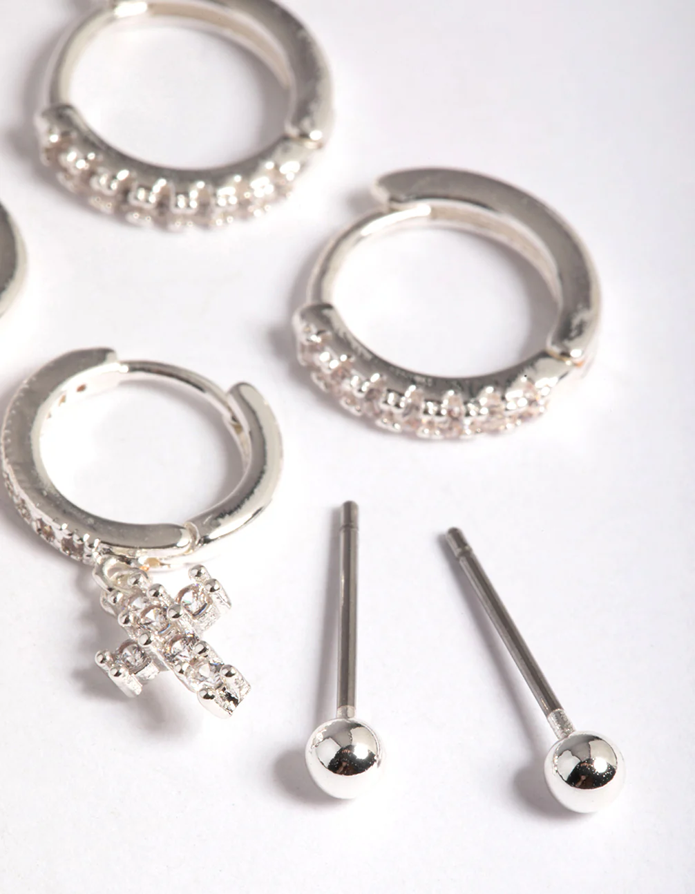Silver Plated Brass Cubic Zirconia Pave Cross Earrings 6-Pack - Image 2