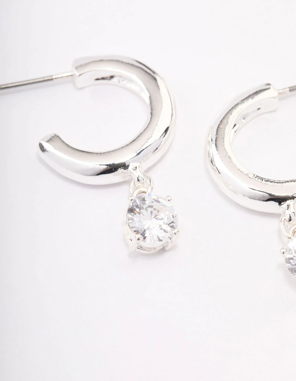 Silver Plated Brass Cubic Zirconia Hoop Earrings - Image 2
