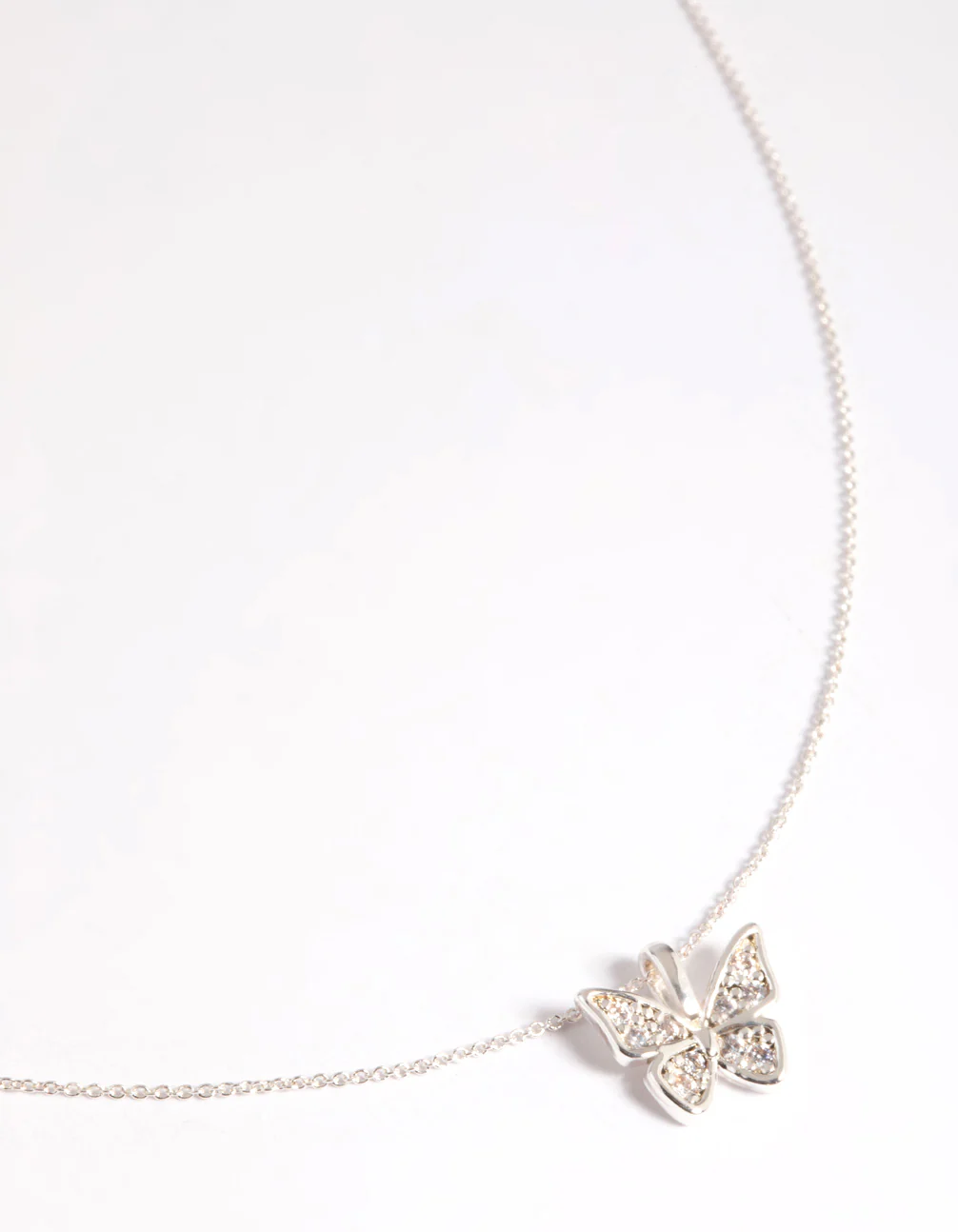 Silver Plated Pave Butterfly Necklace