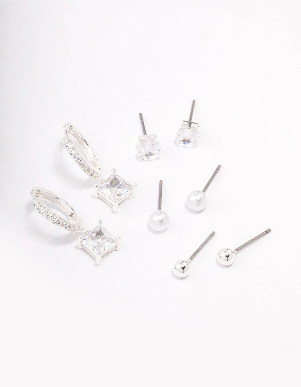 Silver Plated Brass Princess Huggie Earring 4-Pack