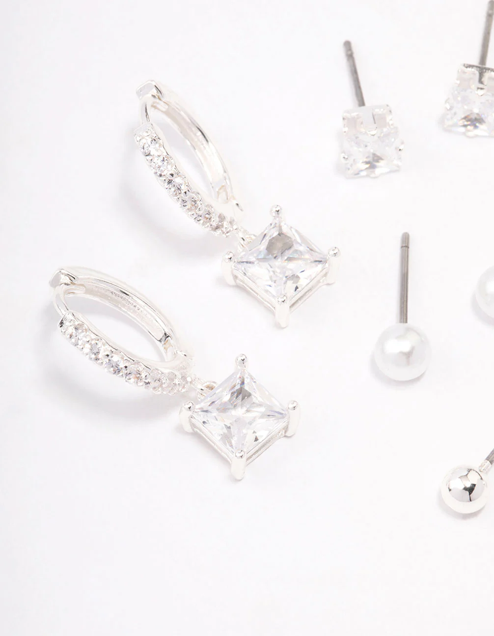 Silver Plated Brass Princess Huggie Earring 4-Pack - Image 2