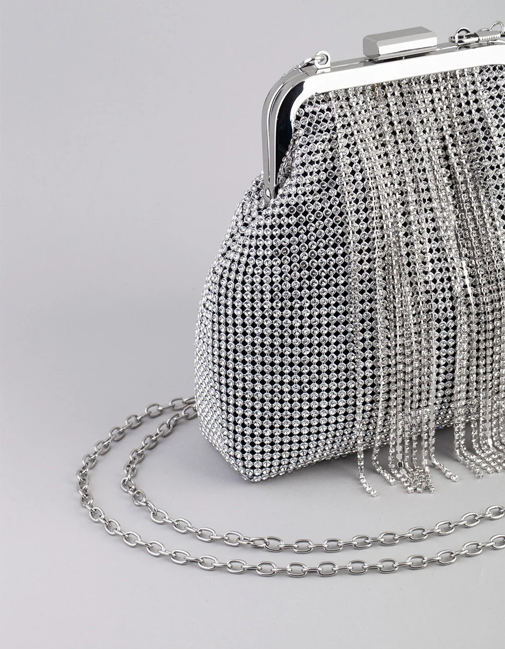 Silver Diamante Chain Fringe Purse - Image 2