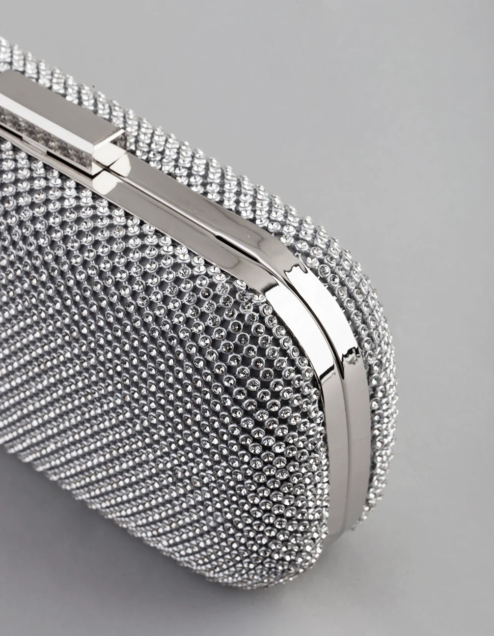 Silver Diamante Rounded Rectangular Clutch - Image 2
