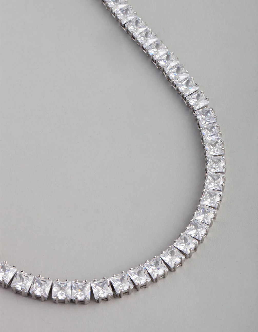 Silver Cubic Zirconia Statement Square Necklace