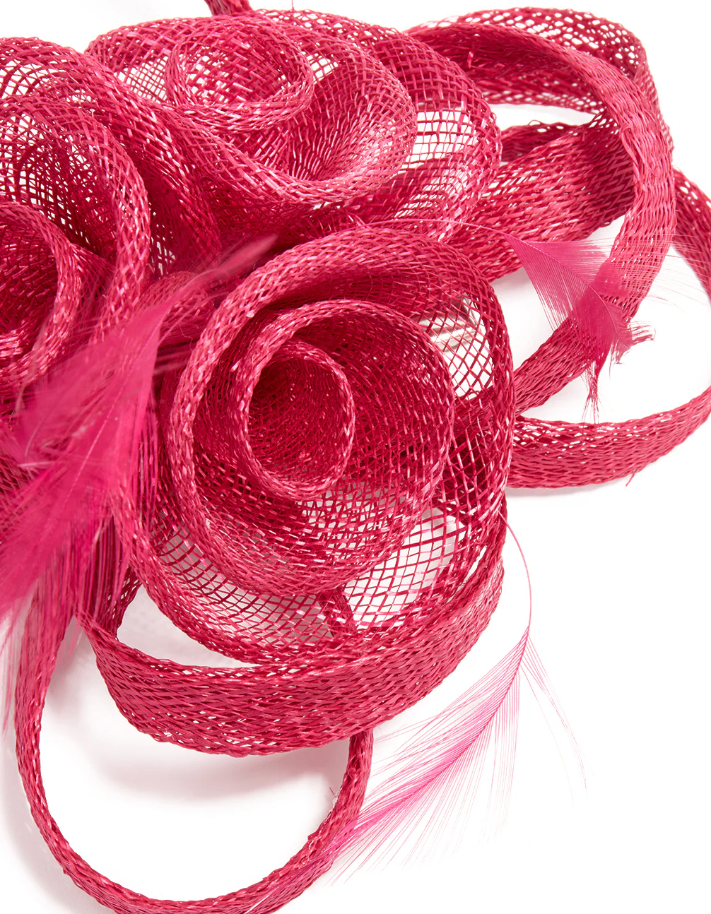 Maroon Sinamay Fabric Swirl & Feather Hair Clip - Image 2