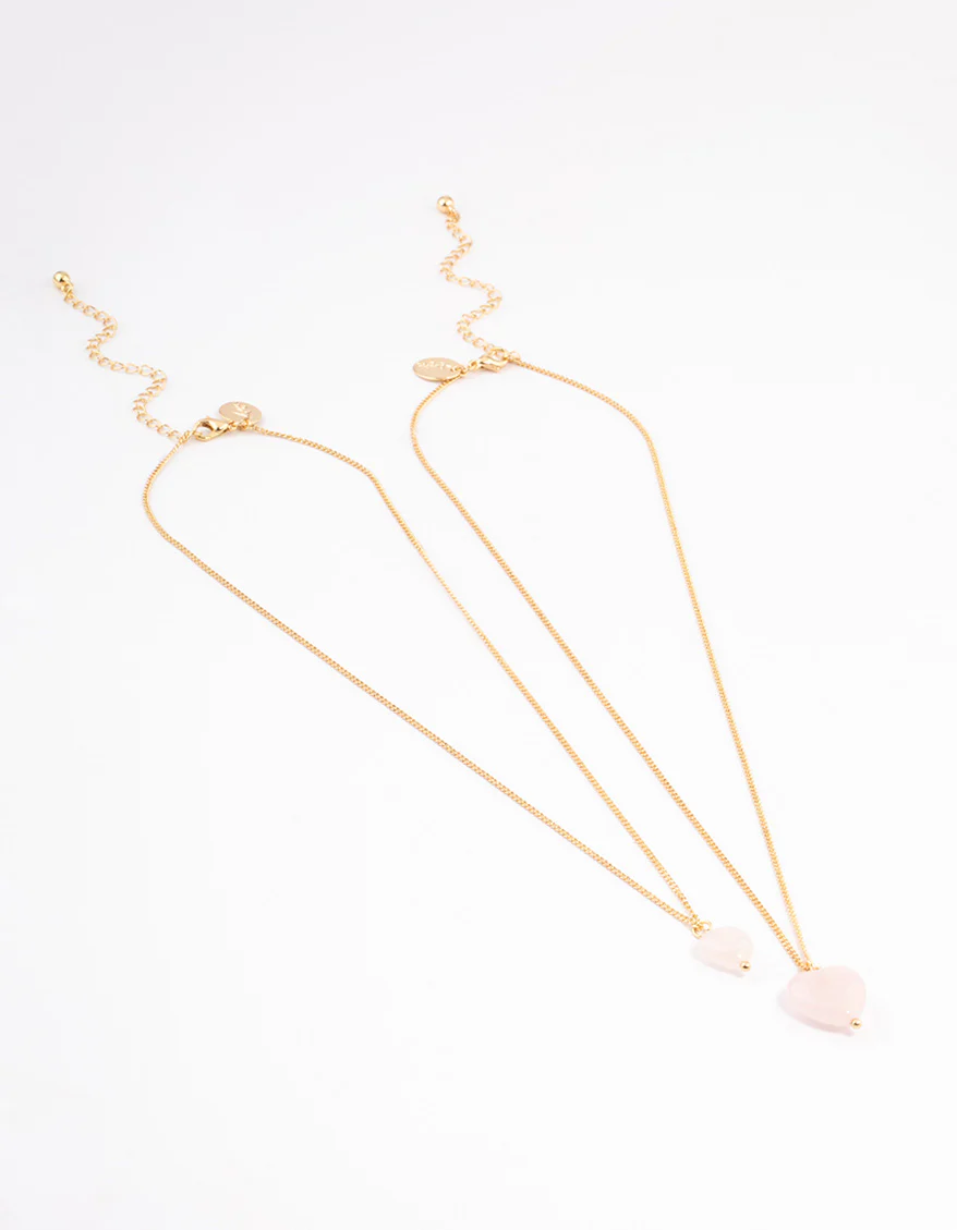 Gold Plated Rose Quartz Heart Necklace Pack - Image 2