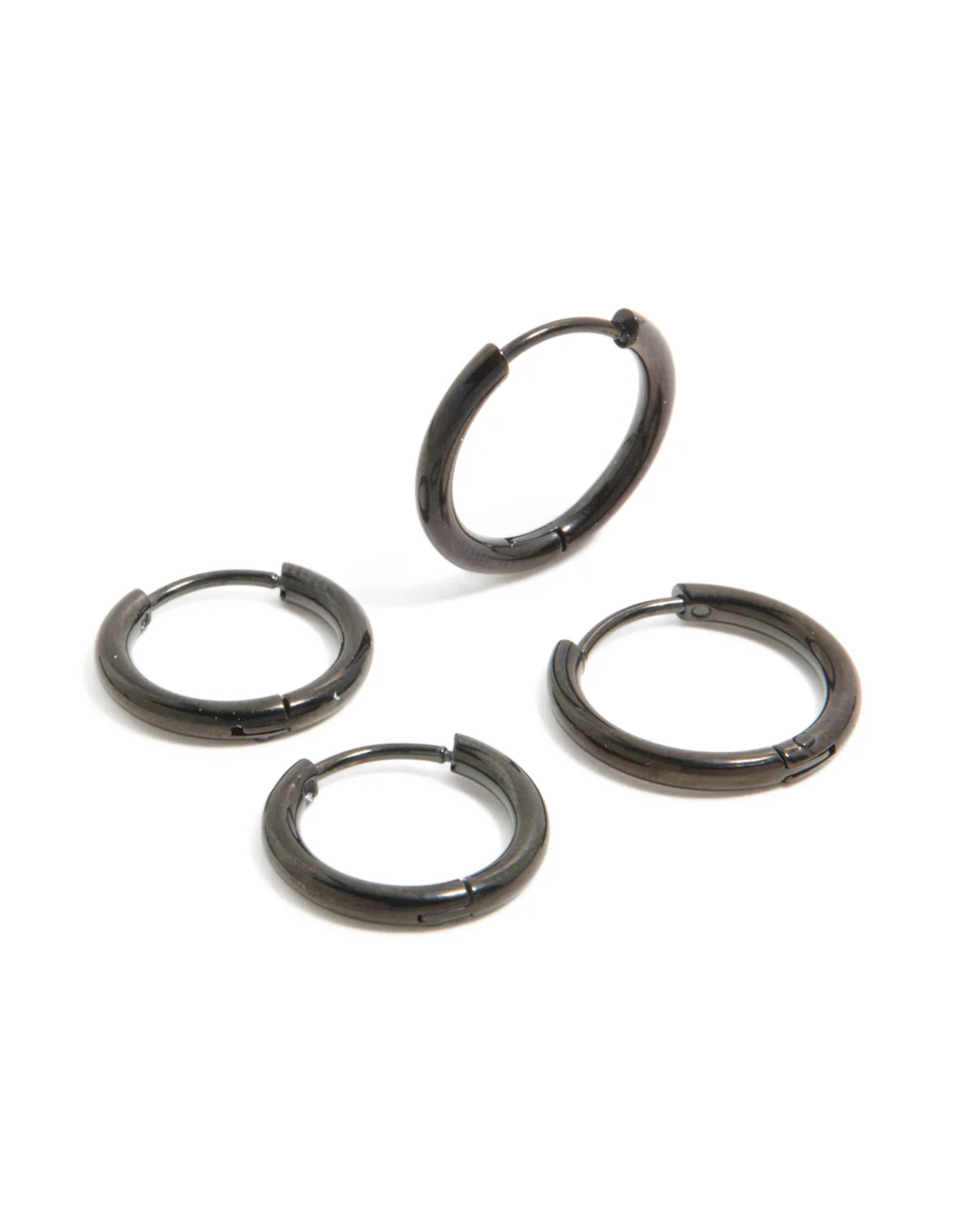 Mens Waterproof Black Coated Stainless Steel Huggie Earrings 2-Pack - Image 2