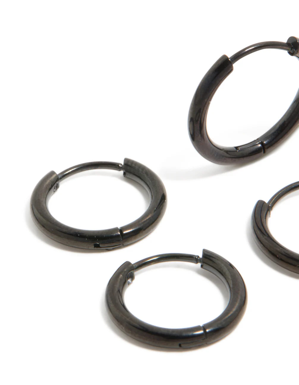 Mens Waterproof Black Coated Stainless Steel Huggie Earrings 2-Pack - Image 4