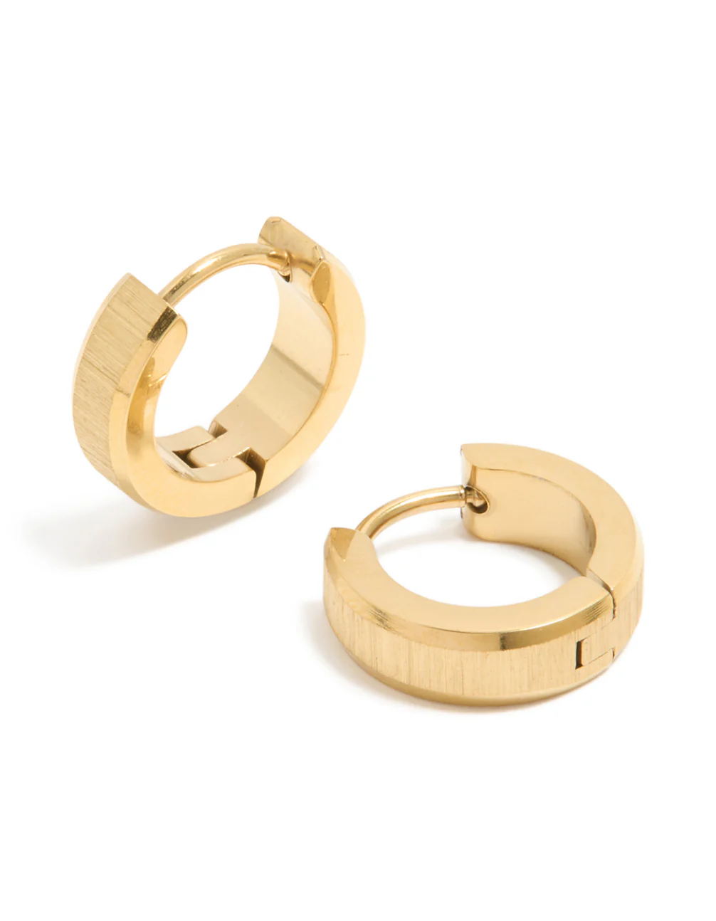 Mens Waterproof Gold Plated Stainless Steel Brushed Huggie Earrings - Image 2