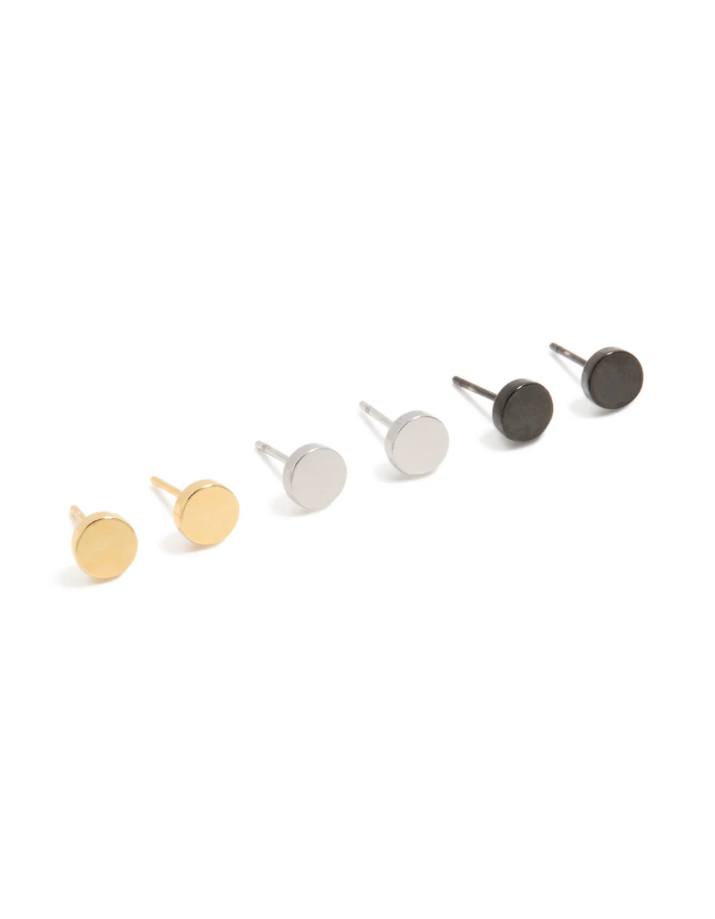 Mens Waterproof Mixed Plated Stainless Steel Flat Stud Earrings 3-Pack - Image 2