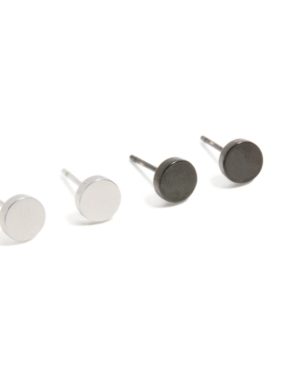 Mens Waterproof Mixed Plated Stainless Steel Flat Stud Earrings 3-Pack - Image 5