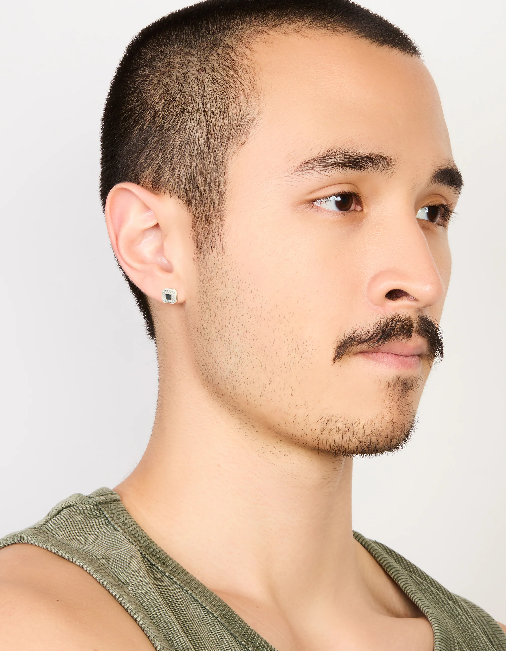 Mens Waterproof Stainless Steel Black Cubic Zirconia Pave Square Earrings - Image 3