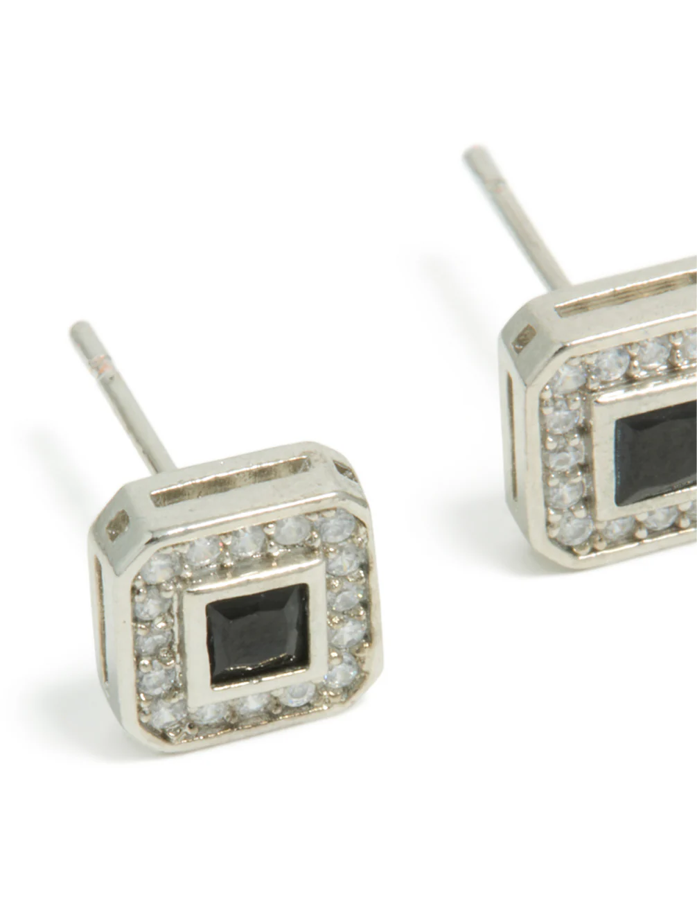 Mens Waterproof Stainless Steel Black Cubic Zirconia Pave Square Earrings - Image 4