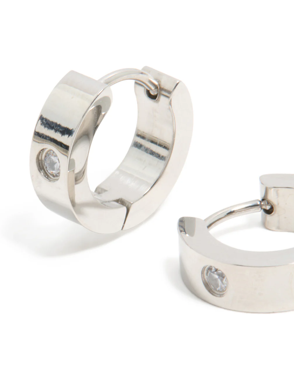 Mens Waterproof Stainless Steel Cubic Zirconia Huggie Earrings - Image 4