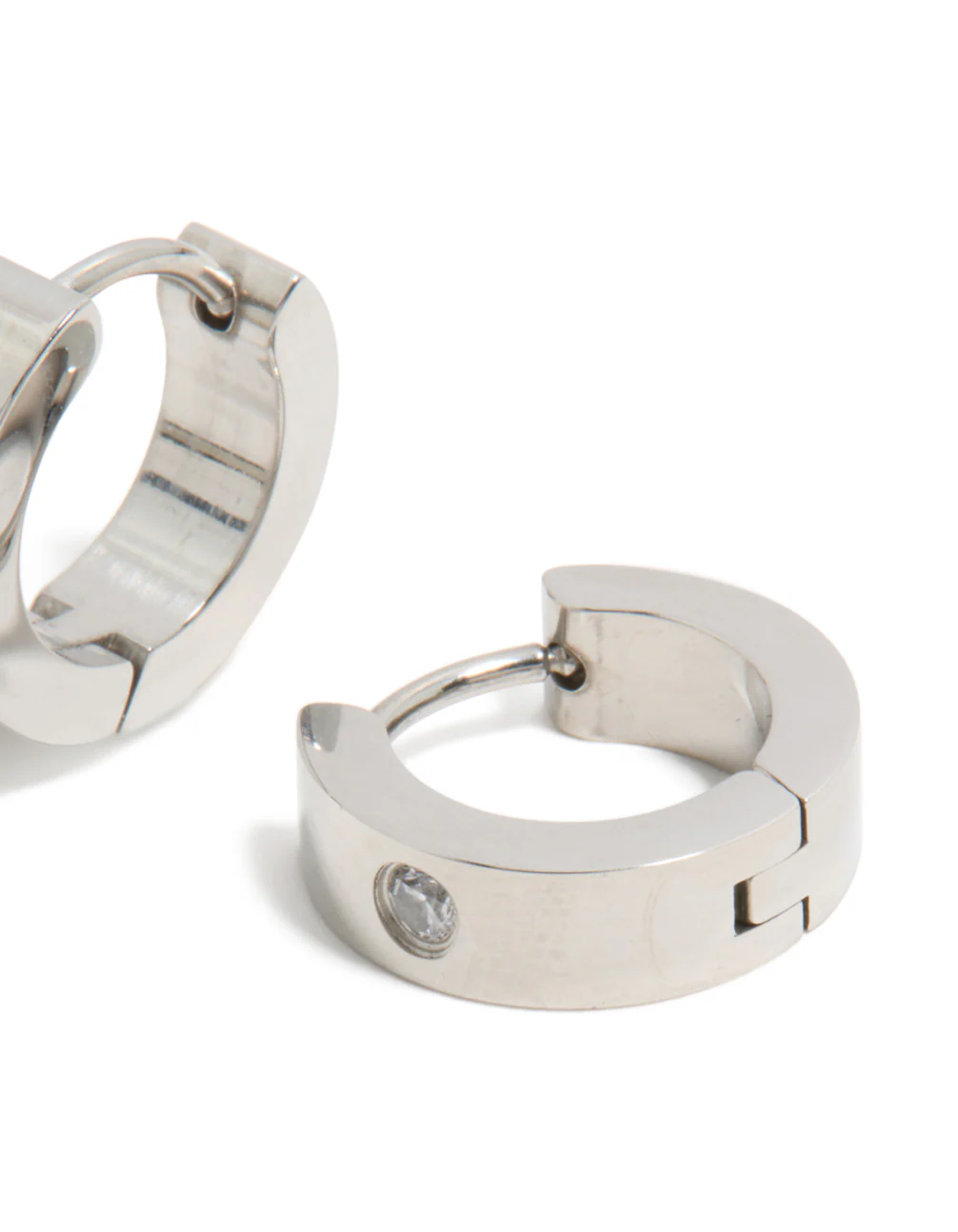 Mens Waterproof Stainless Steel Cubic Zirconia Huggie Earrings - Image 5