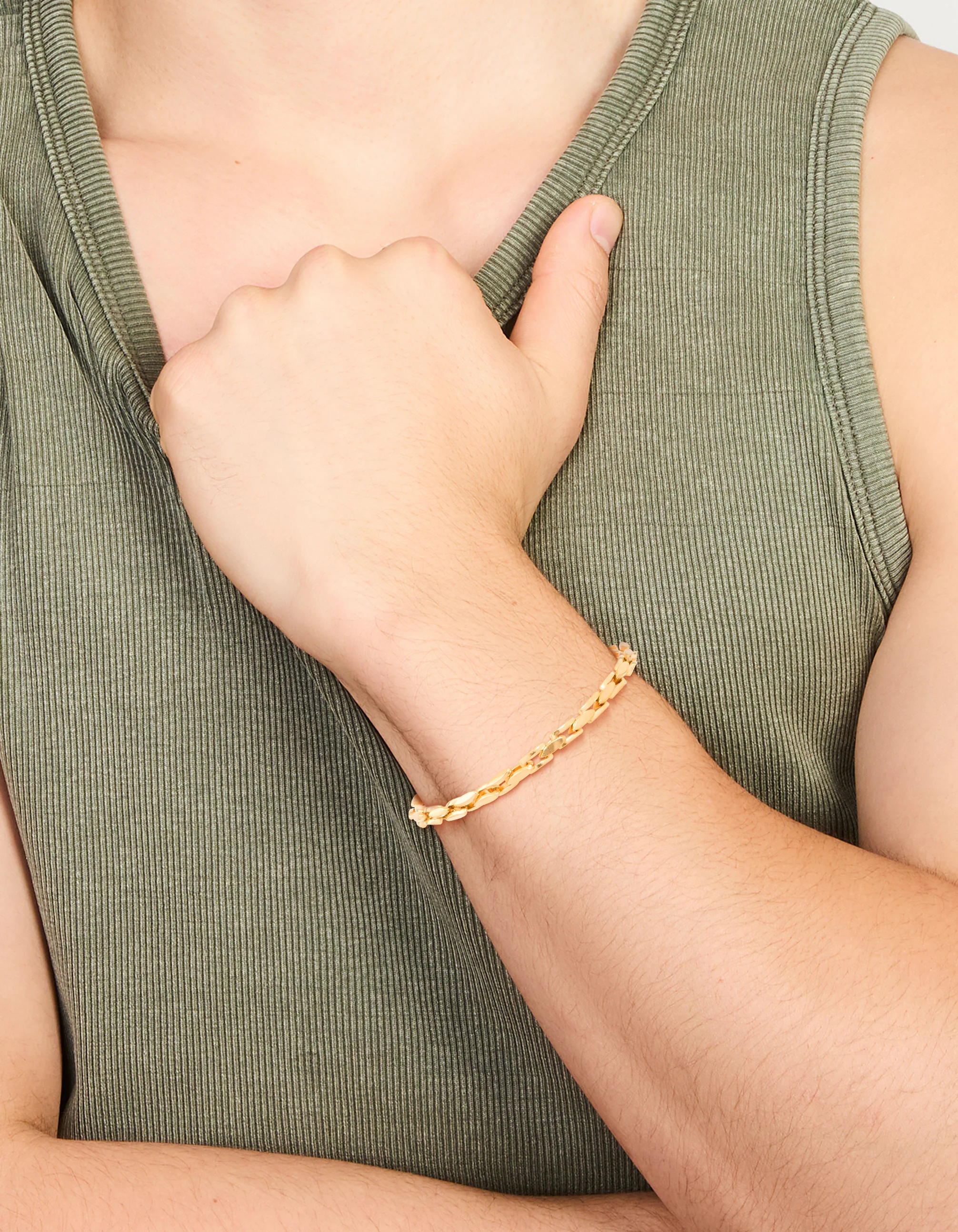 Mens Waterproof Gold Plated Stainless Steel Detailed Chain Link Bracelet - Image 2