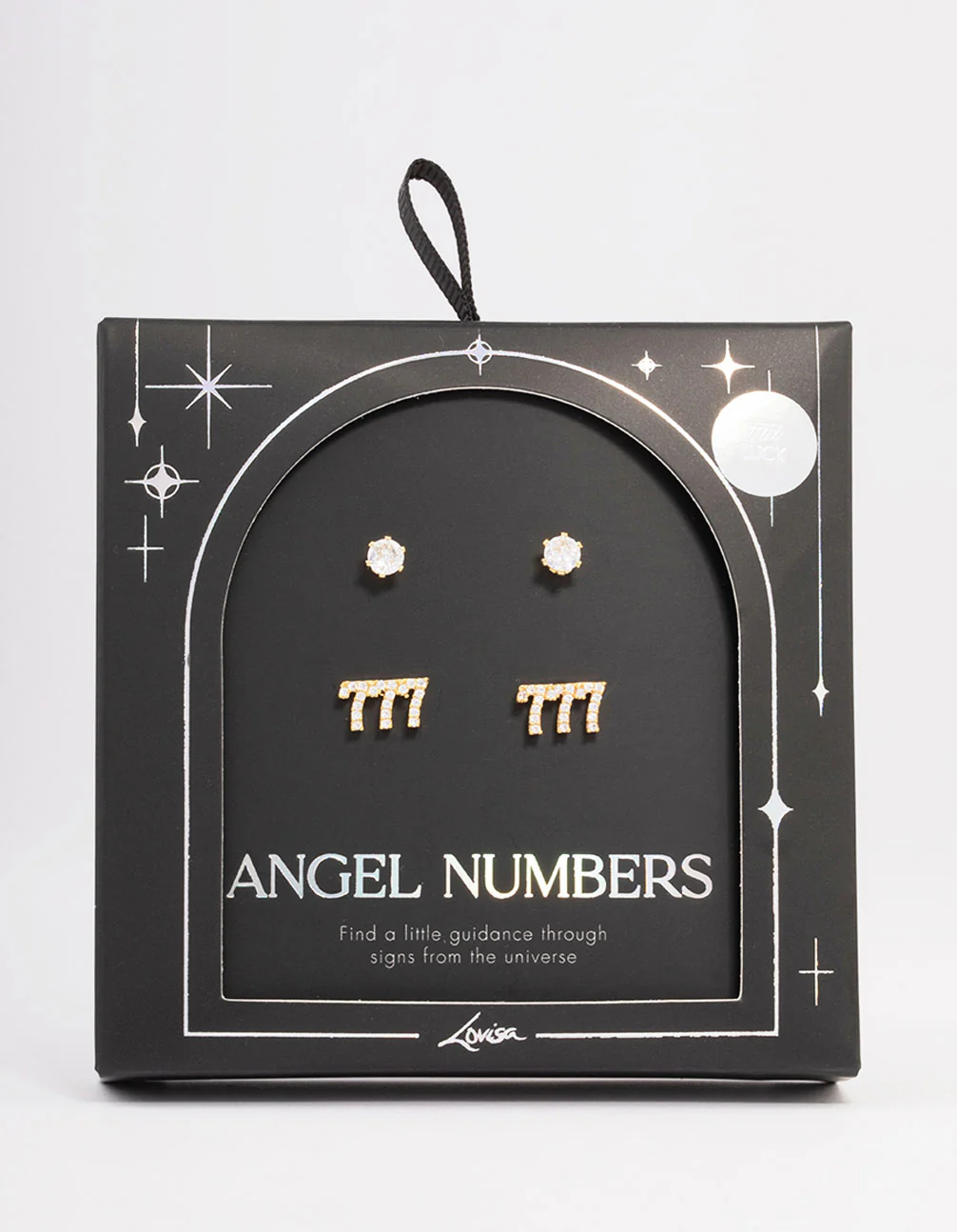 Gold Plated Cubic Zirconia Angel Number 777 Stud Earring Pack - Image 2