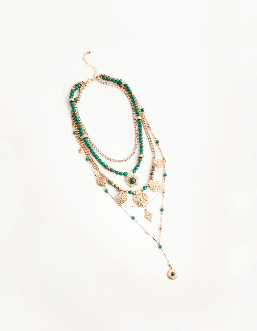 Midnight Antique Gold Pendant Bead 6-Row Necklace - Image 2