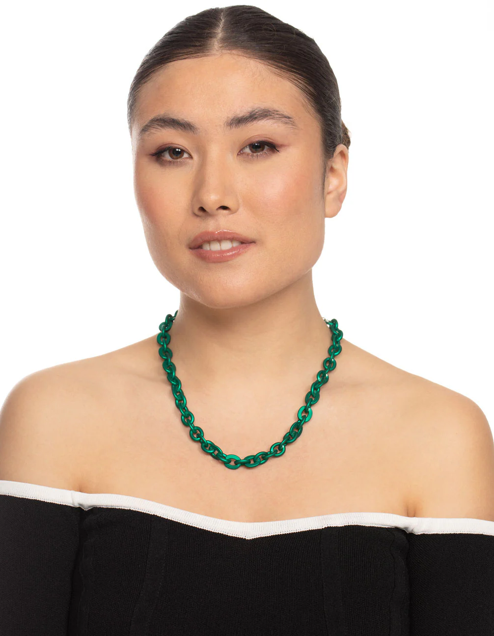 Green Metallic Coated Chain Necklace - Image 3