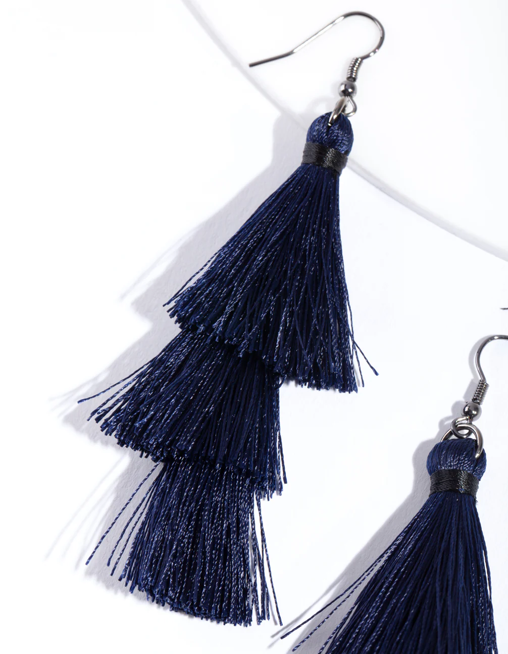 Gunmetal 3 Layer Tassel Earrings - Image 2
