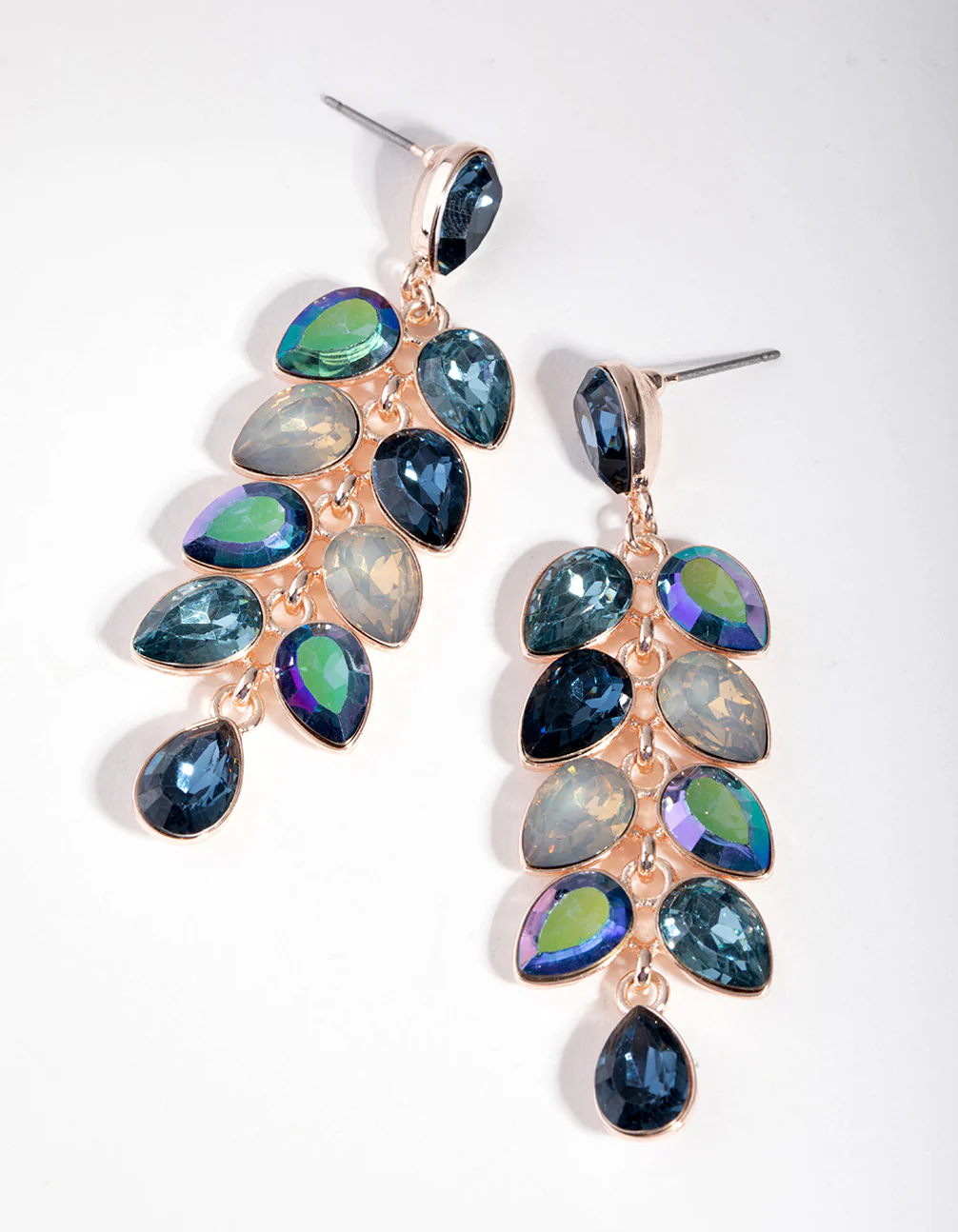 Rose Gold Diamante Circle Teardrop Stone Earrings