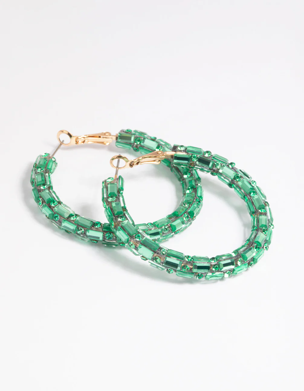 Green Mixed Diamante Hoop Earrings - Image 3