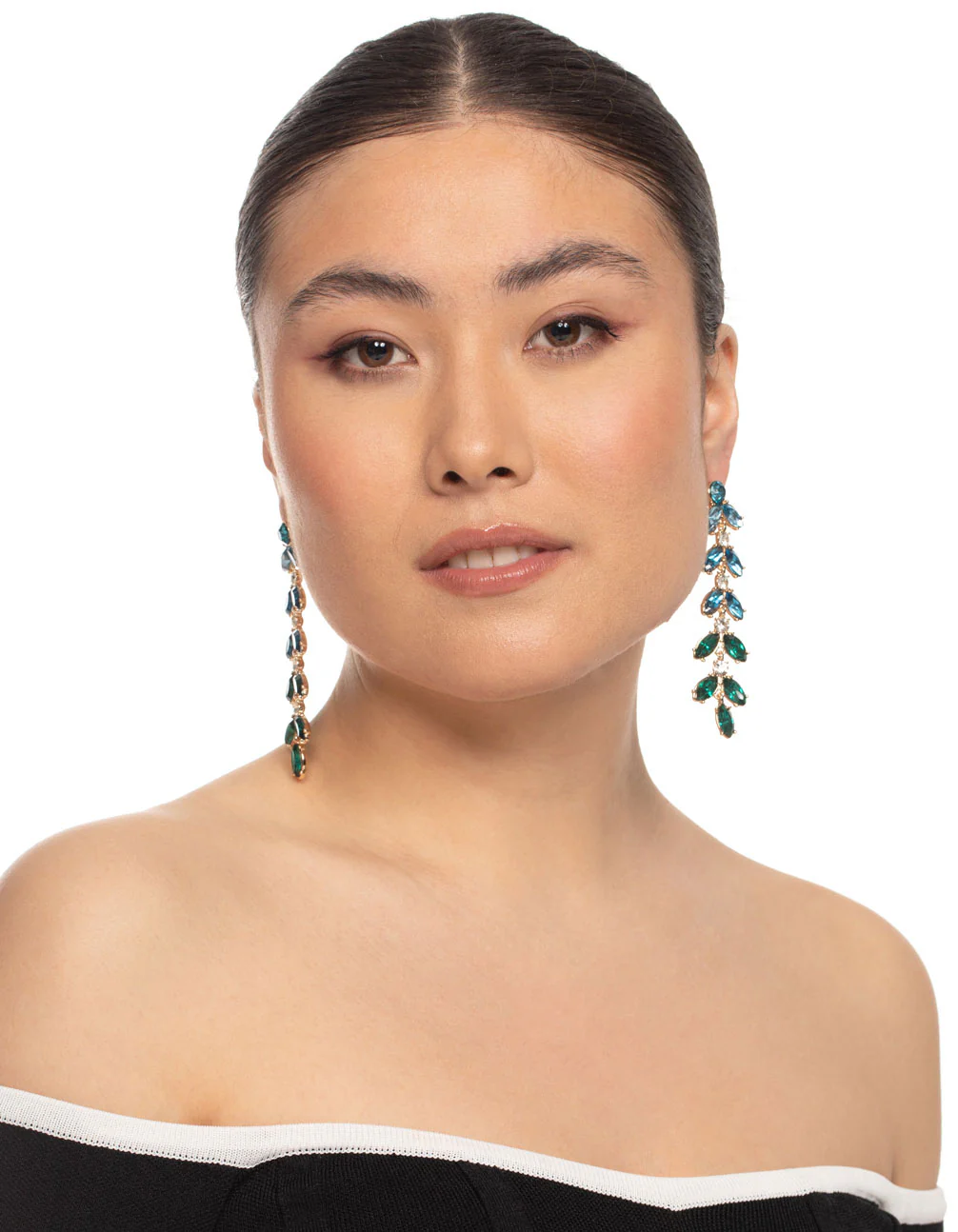 Gold Mix Stone Leaf Drop Earrings - Image 3