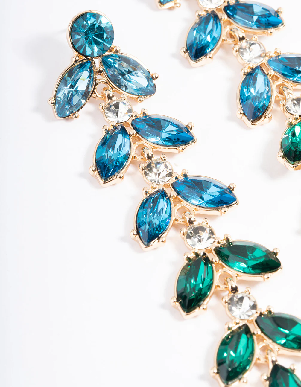 Gold Mix Stone Leaf Drop Earrings - Image 4