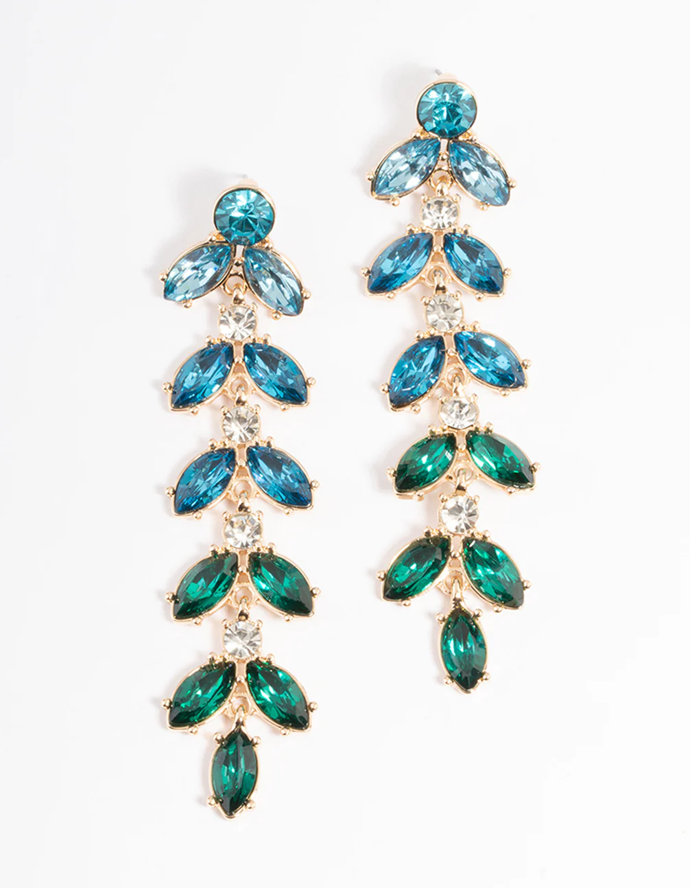 Gold Mix Stone Leaf Drop Earrings - Image 5