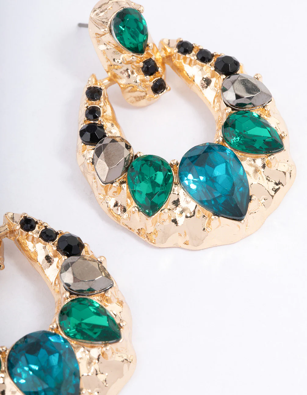Green Mixed Stone Doorknocker Drop Earrings - Image 3