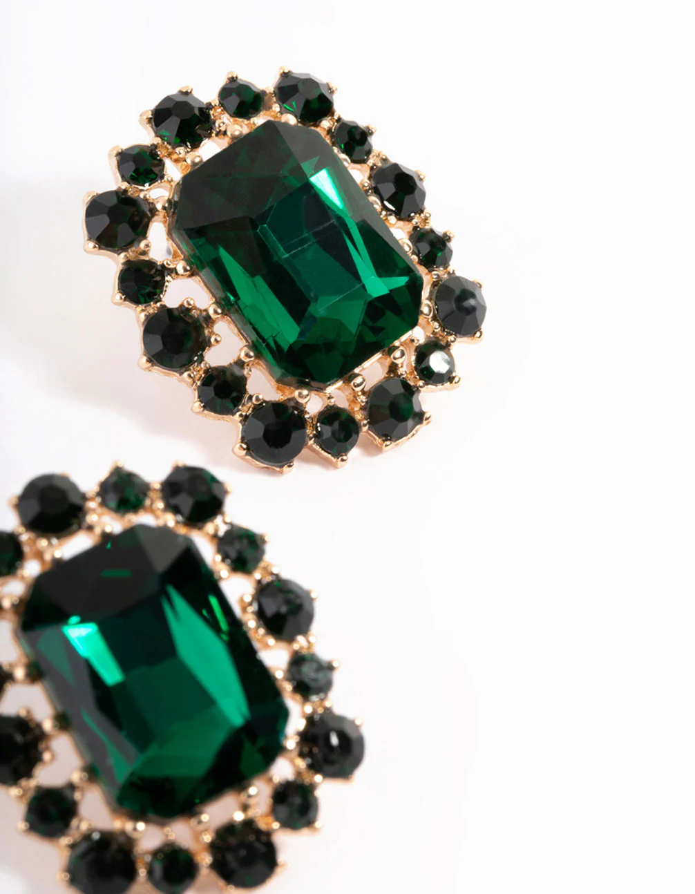 Gold Square Diamante Stud Earrings - Image 3