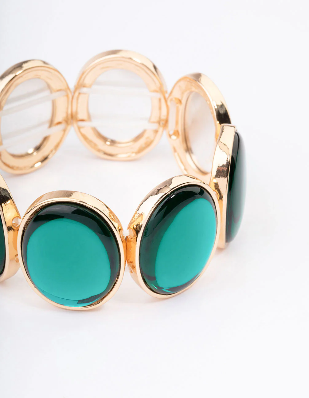 Gold & Green Stone Stretch Bracelet - Image 2